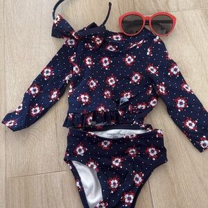 Janie and Jack Navy Floral Kids Swimsuit
